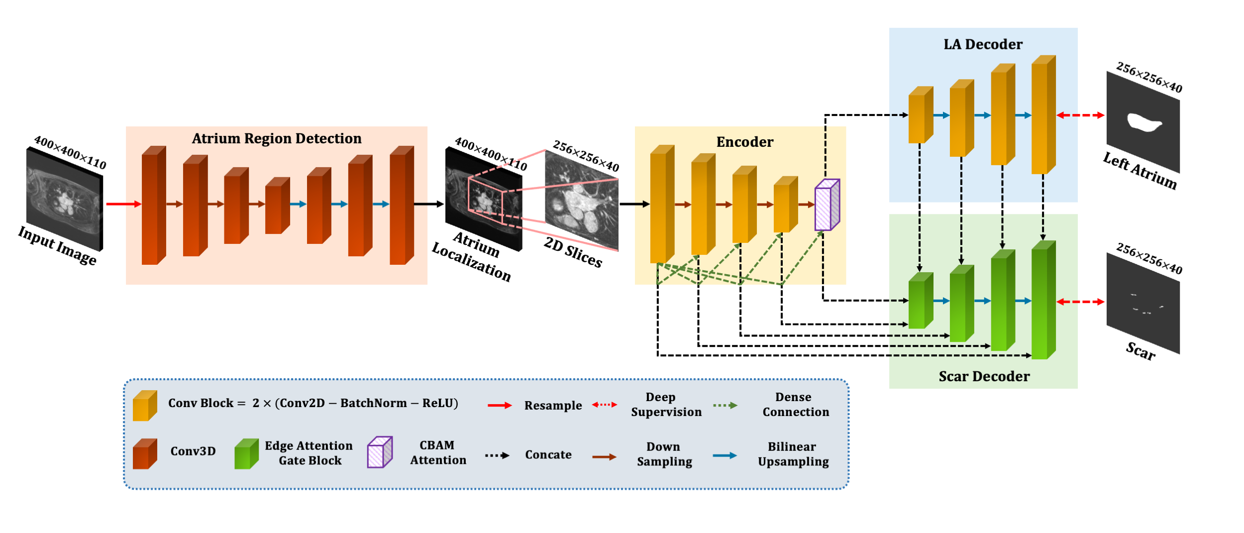 Edge and dense attention U-net for atrial scar segmentation in LGE-MRI